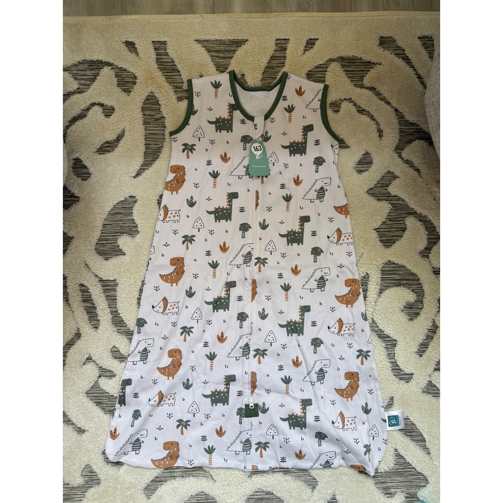 New 100% Cotton Dinosaur Print Baby Sleeping Sack Wearable Blanket Green Brown
